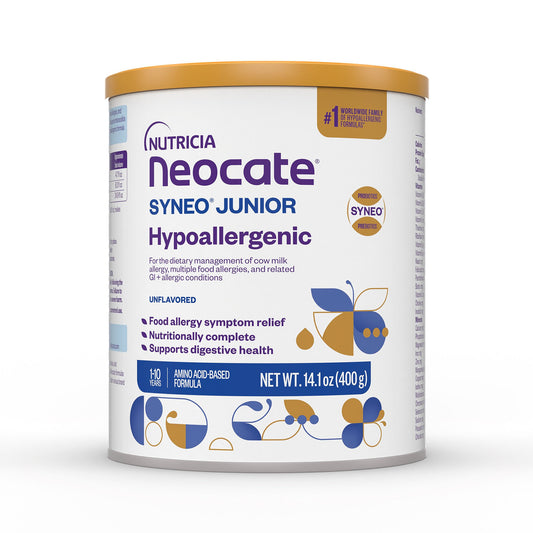 Neocate Syneo Junior hypoallergenic formula can on a white background