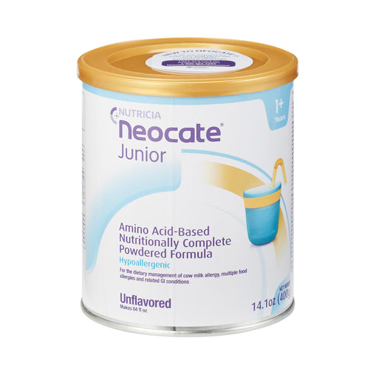 Neocate Junior amino acid-based nutritionally complete powdered formula can on a white background