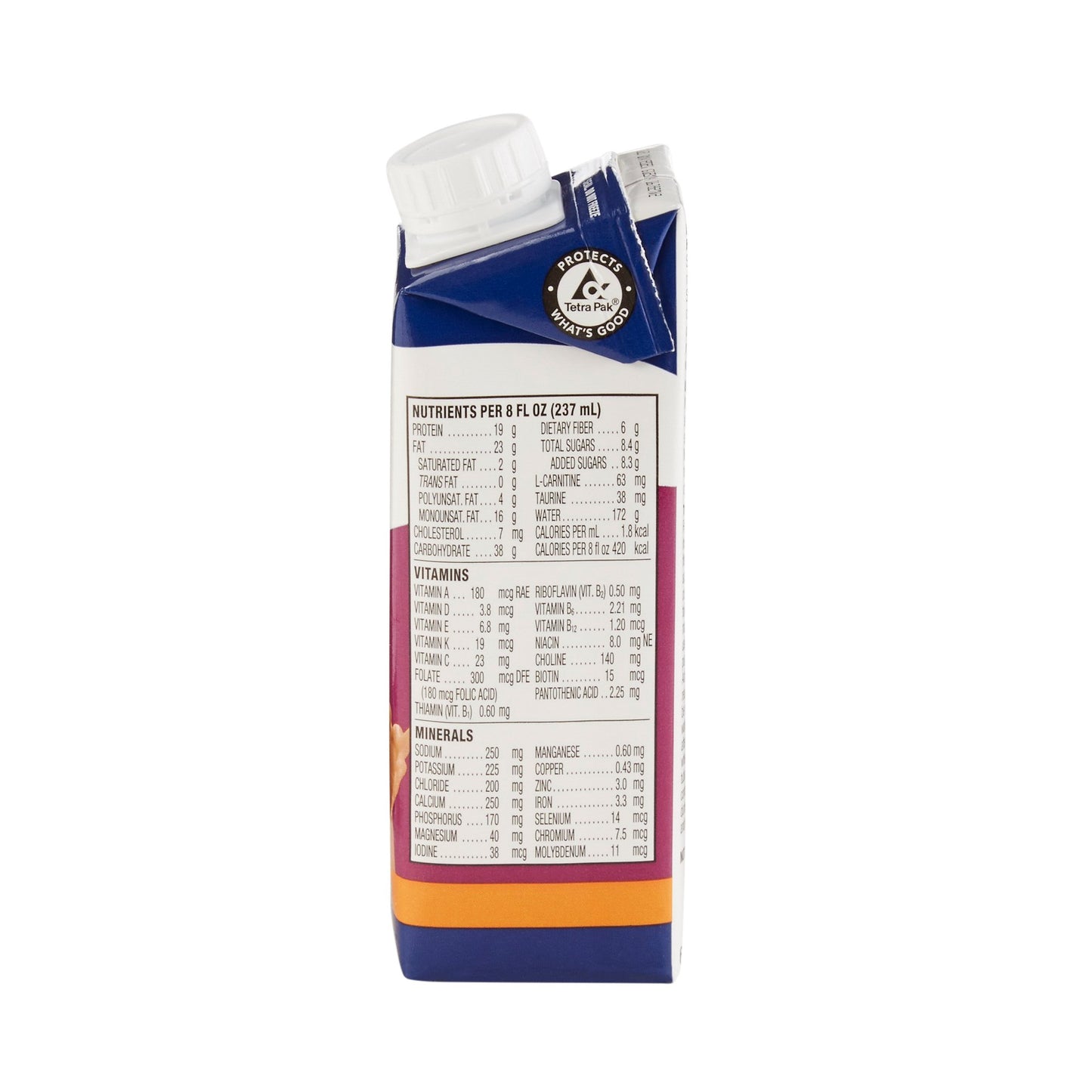Nutritional label on a container with a white background