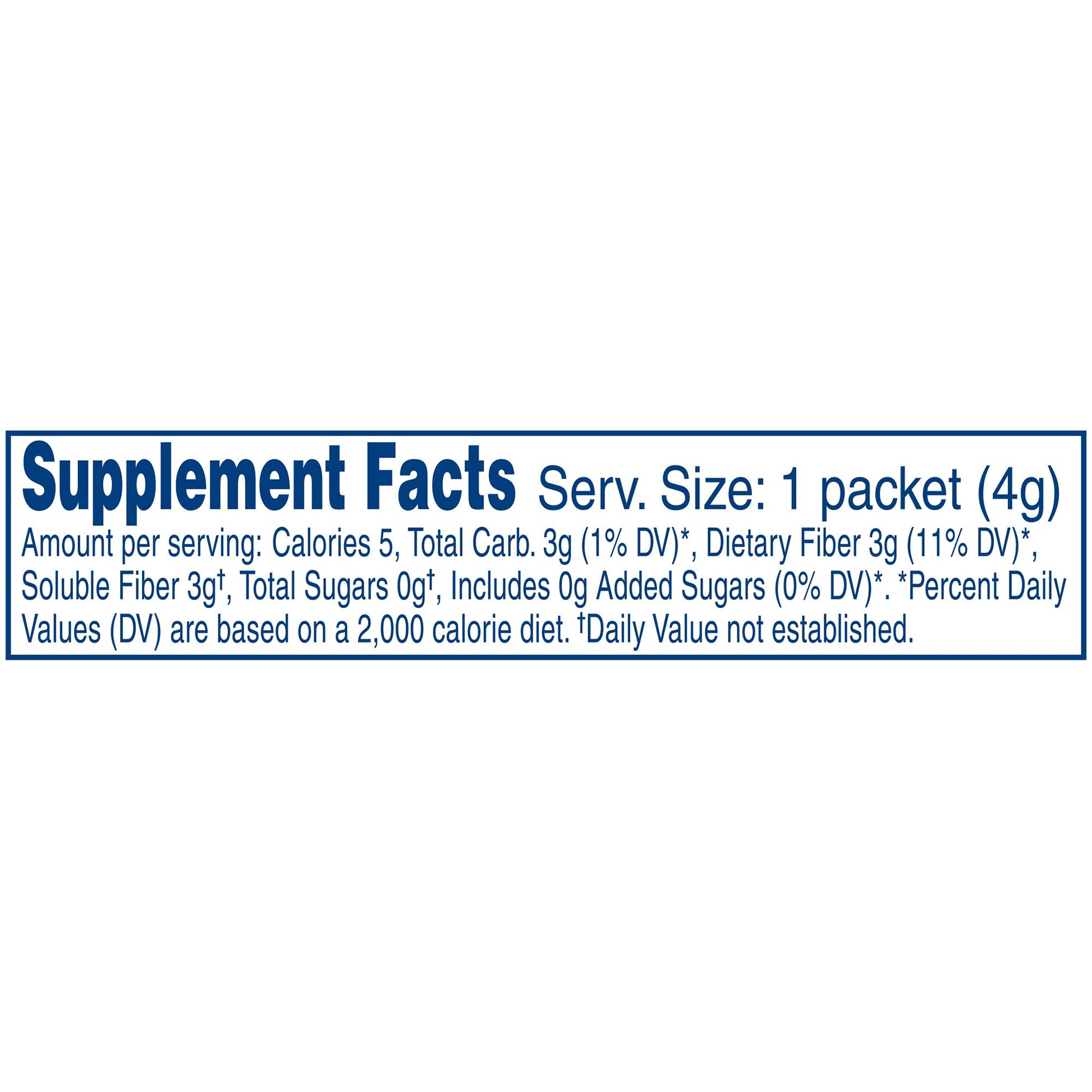 Supplement facts label for a packet with nutritional information.