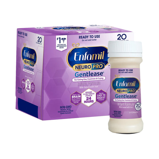 Enfamil Neuro Pro Gentlease infant formula packaging and bottle on a white background