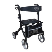 Black rollator with wheels on a white background