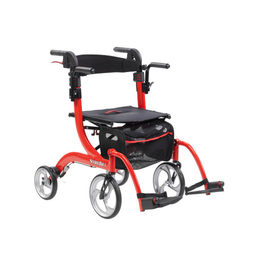Red and black rollator chair on a white background