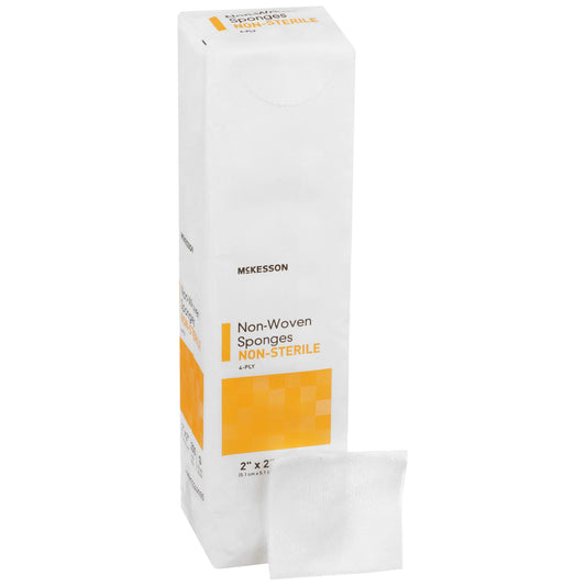 Box of McKesson non-woven sponges on a white background