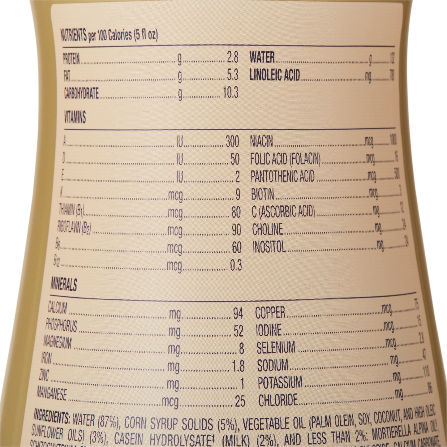Nutritional label on a product packaging with detailed nutrient information.