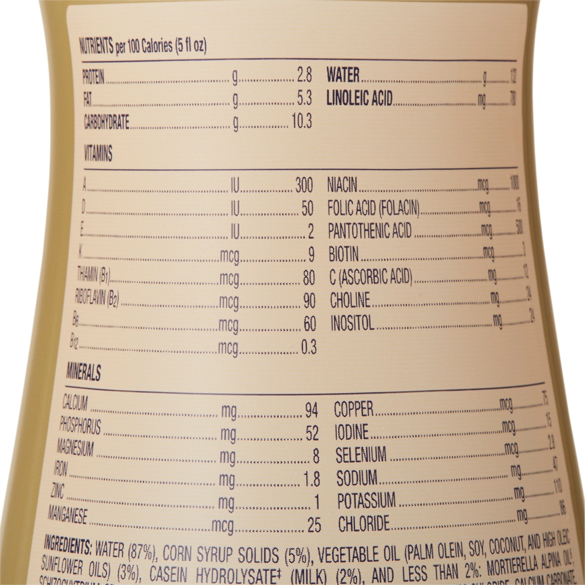 Nutritional label on a product packaging with detailed nutrient information.