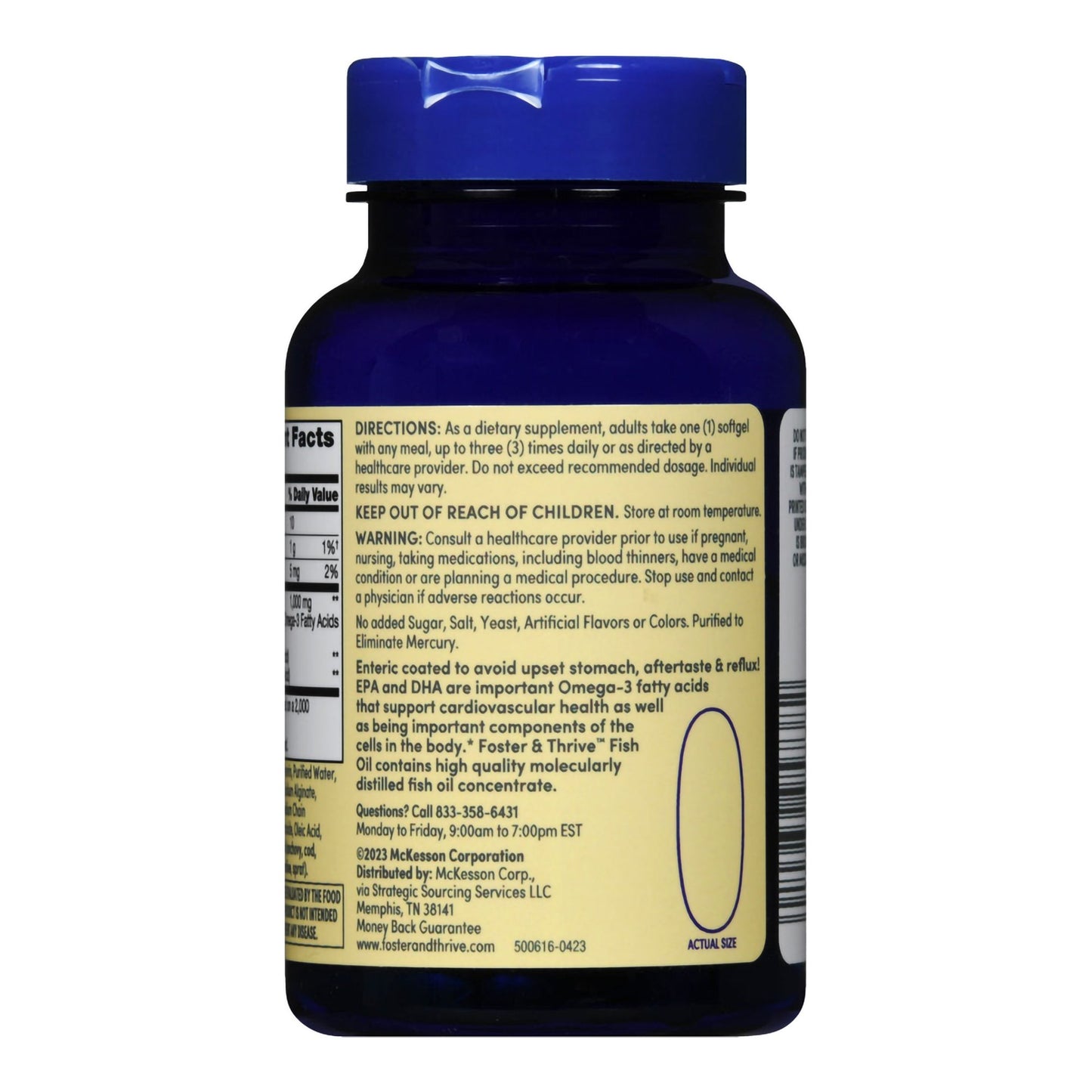Back label of a dietary supplement bottle with text and a blue cap.