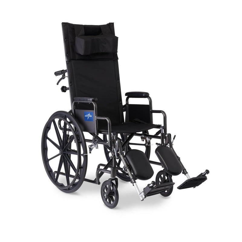 Black wheelchair with reclining backrest on a white background