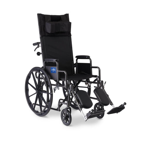 Black wheelchair with reclining backrest on a white background