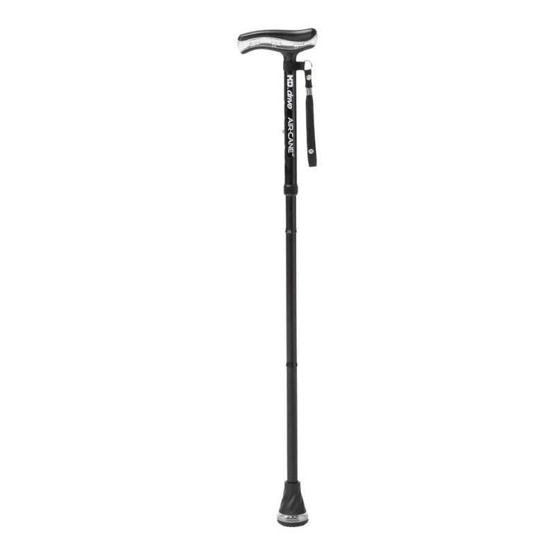 Black adjustable cane on a white background