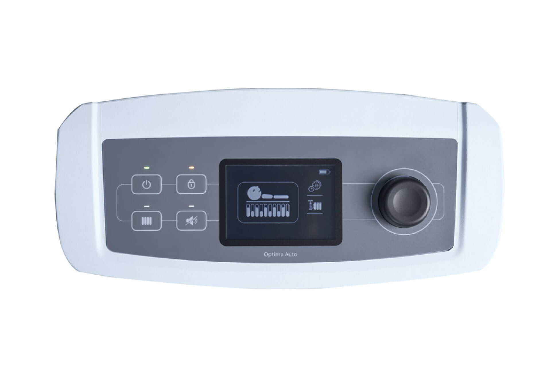 Control panel with display and buttons on a white background