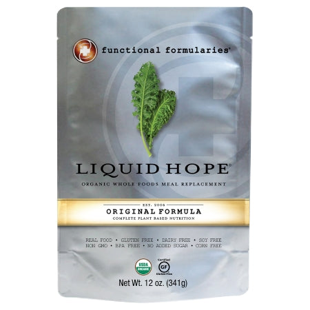 Package of 'Liquid Hope' by Functional Formulas with a green leaf on a gray background