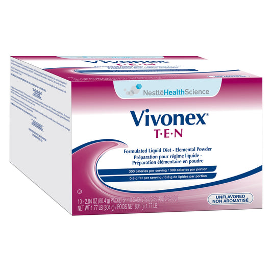 Box of Vivonex T-E-N formula by Nestle HealthScience on a white background