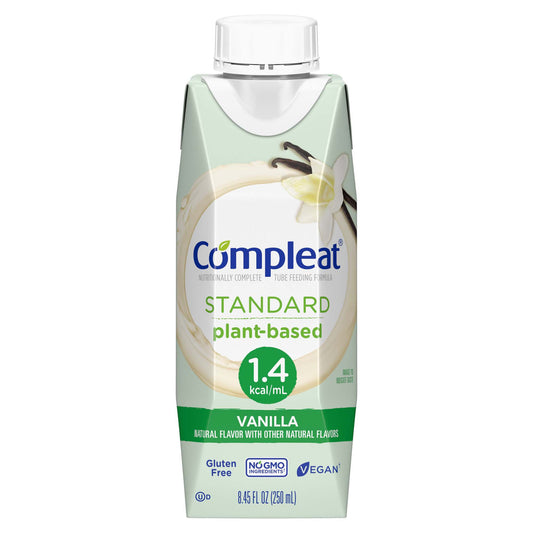 Compleat plant-based vanilla product packaging on a white background