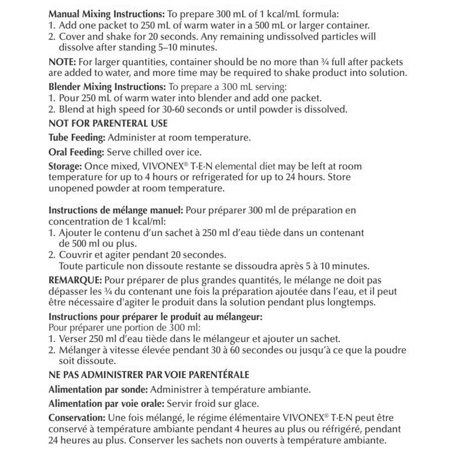 Instructions for preparing a medical formula with text on a white background