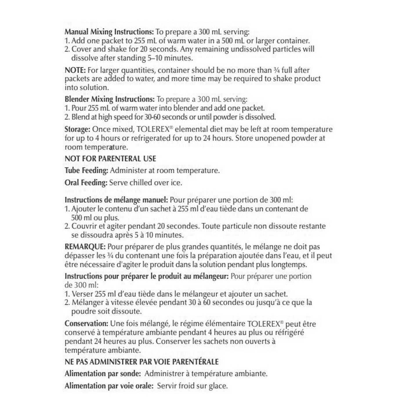 Text-based manual mixing instructions for a product on a white background