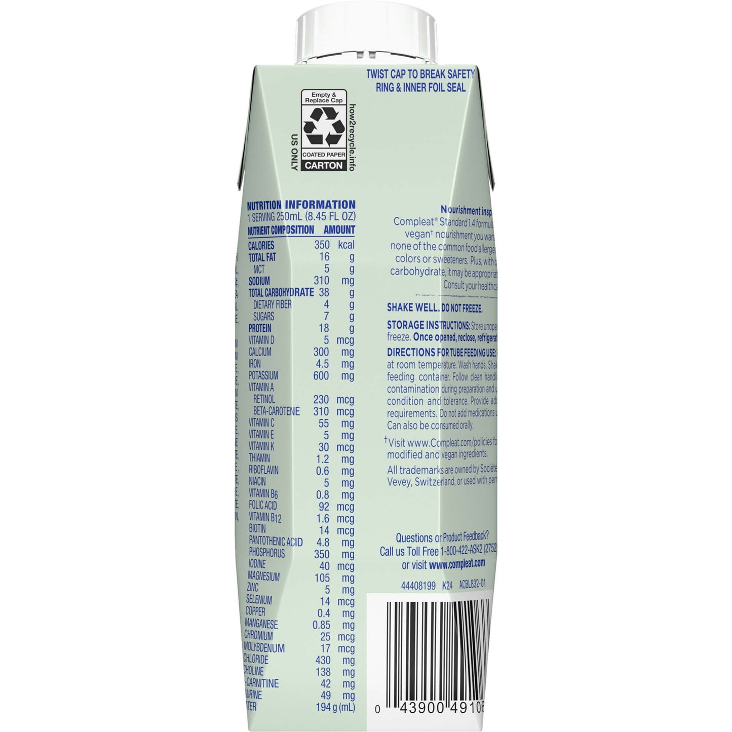 Back label of a supplement container with nutritional information on a white background