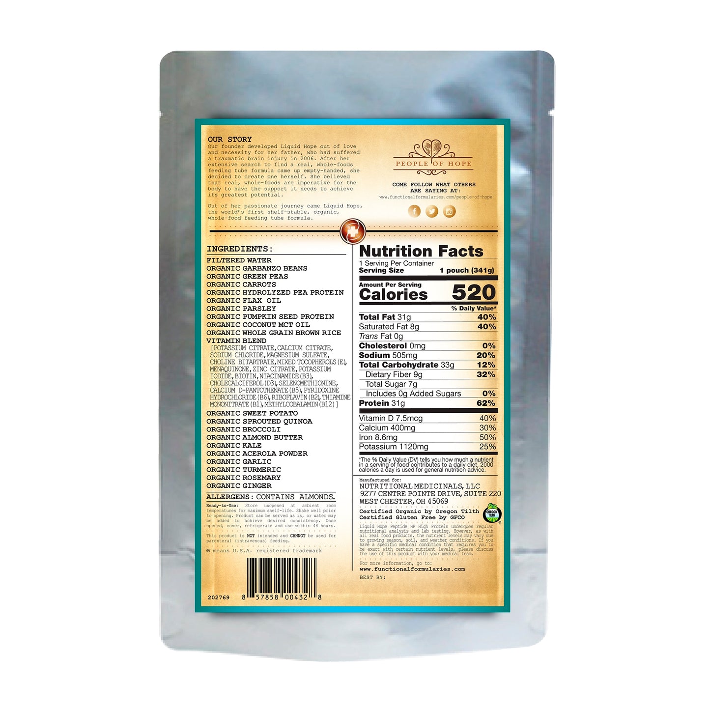 Nutrition facts label on a package with a white background