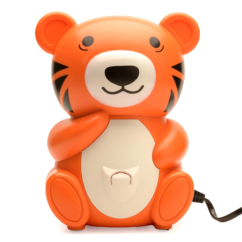 Orange tiger-shaped nebulizer on a white background