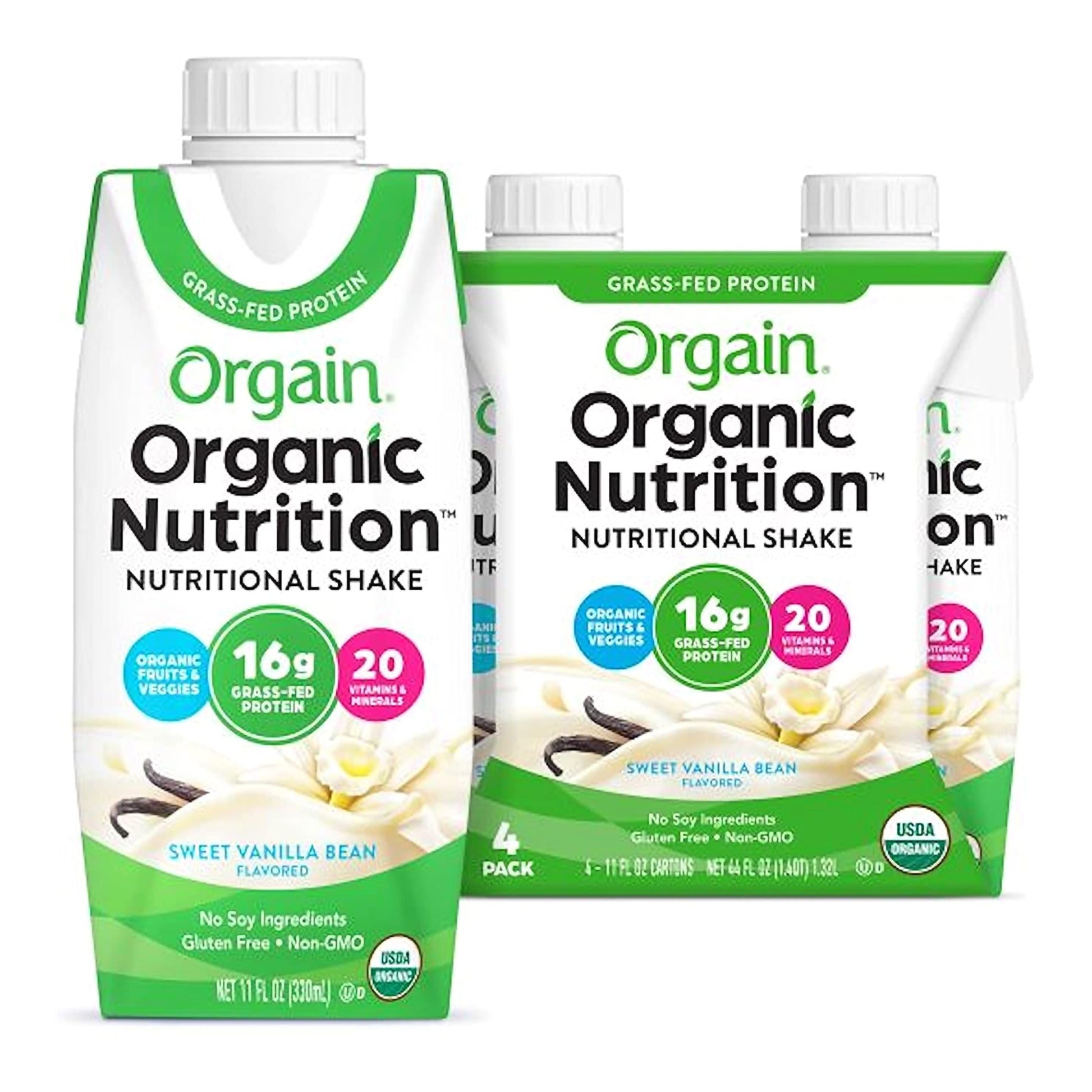 Orgain Organic Nutrition Nutritional Shake packages on a white background