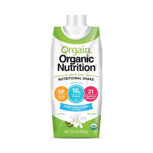 Orgain Organic Nutrition nutritional shake package on a white background