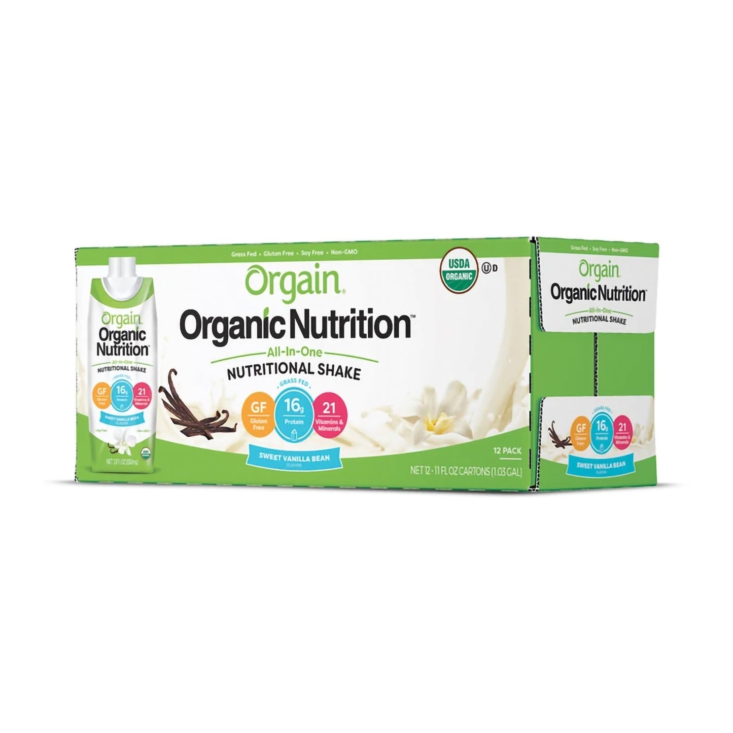 Orgain Organic Nutrition nutritional shake package on a white background