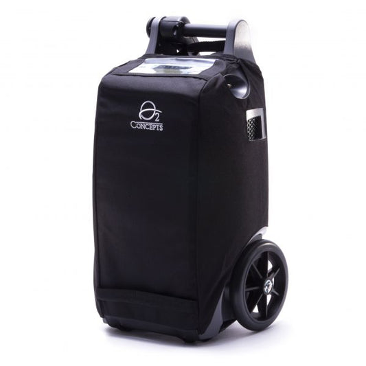 Black rolling bag with a visible brand logo on a white background