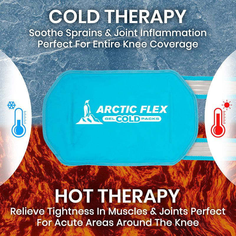 Arctic Flex gel cold packs with temperature change indicators on a dynamic background