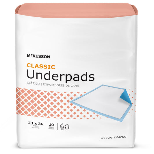 Package of McKesson Classic Underpads on a white background