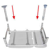 Metal bike rack with two vertical stands and red arrows pointing to them on a white background