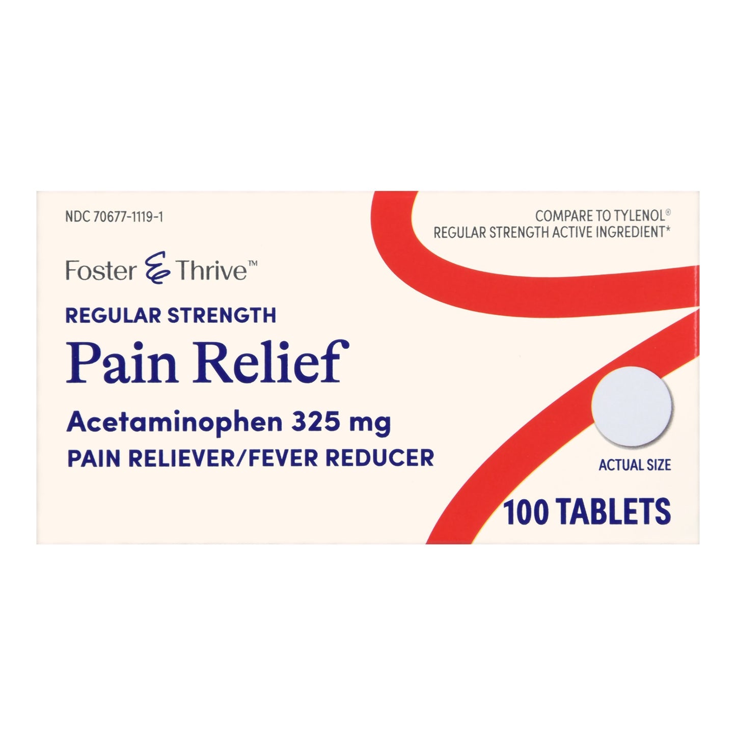 Box of Foster Thrive regular strength pain relief tablets on a white background