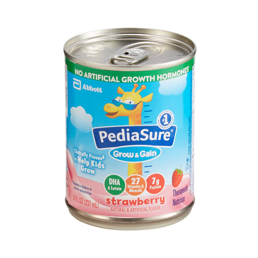 Pediasure strawberry flavor supplement can on a white background