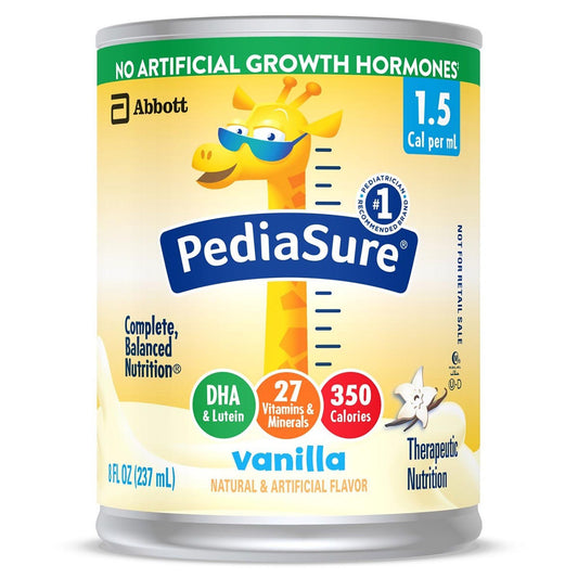 PediaSure vanilla-flavored supplement can with Abbott branding on a white background