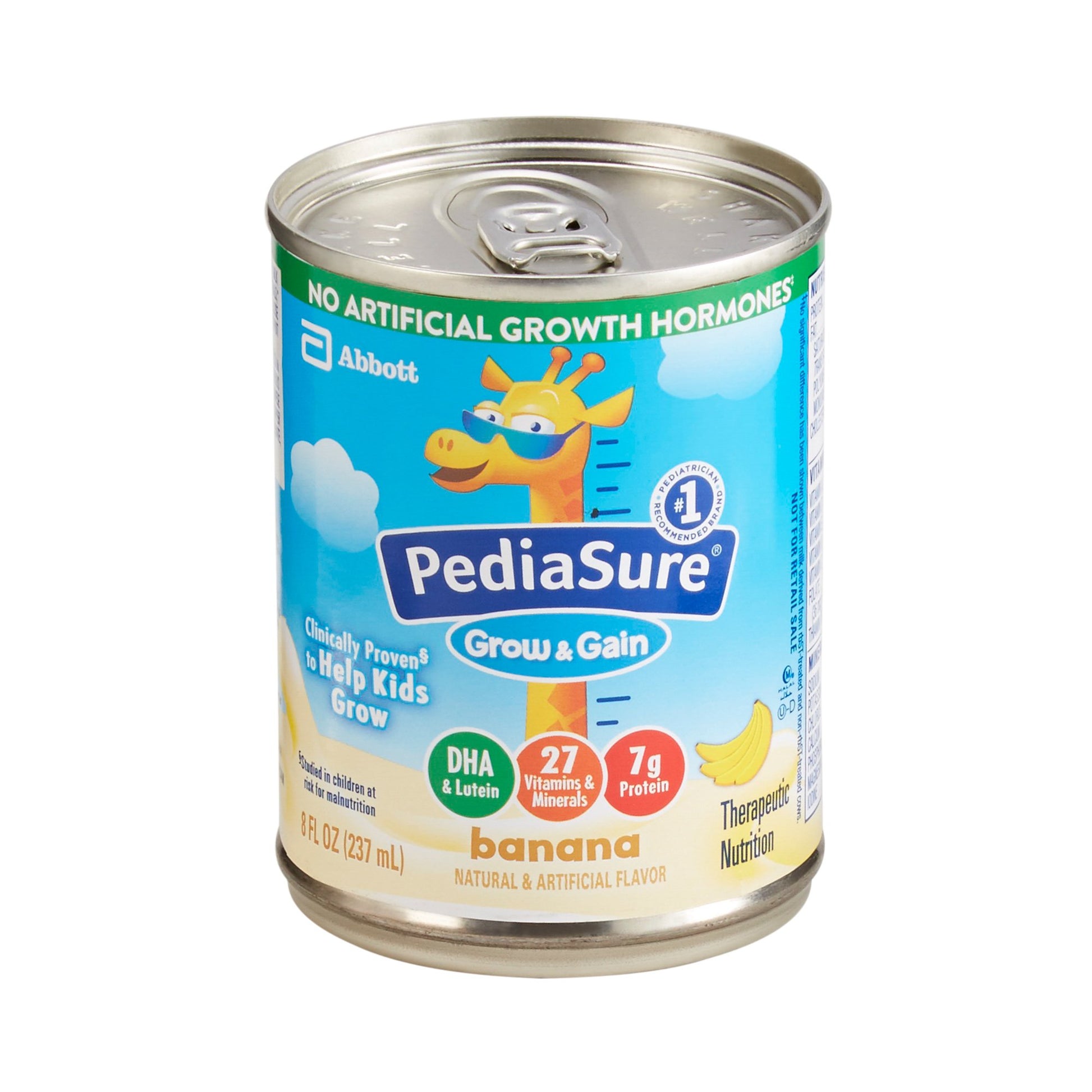 Pediasure Grow & Gain banana flavor can on a white background