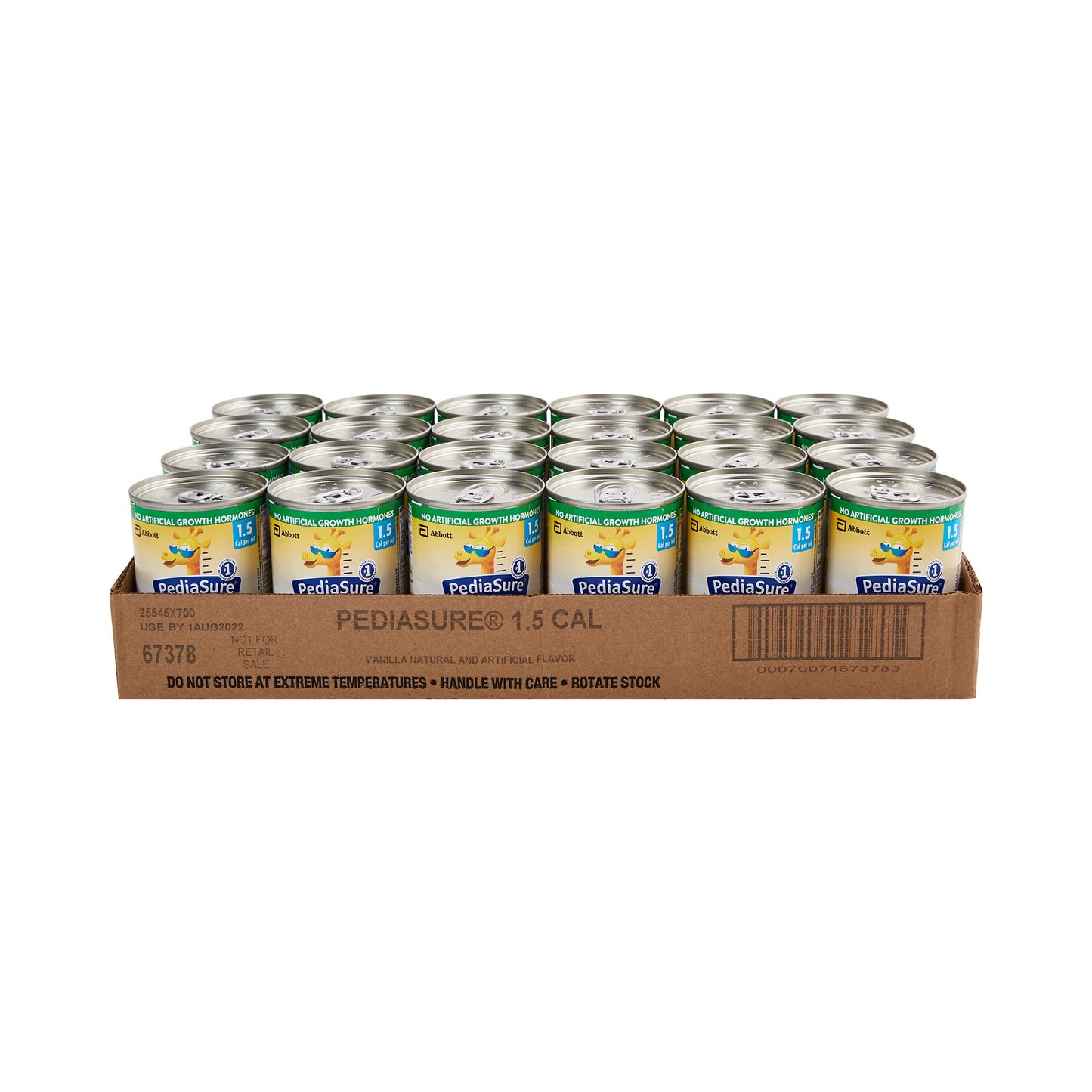 Carton of Pediasure 1.5 Cal cans on a white background