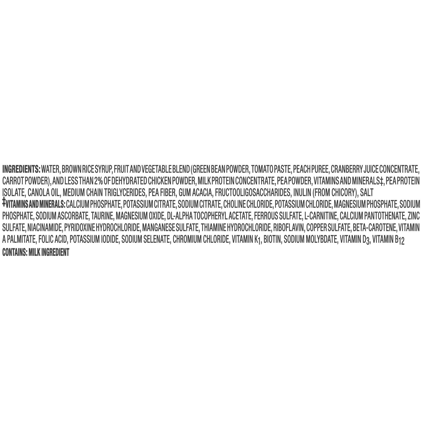 Long list of ingredients on a white background