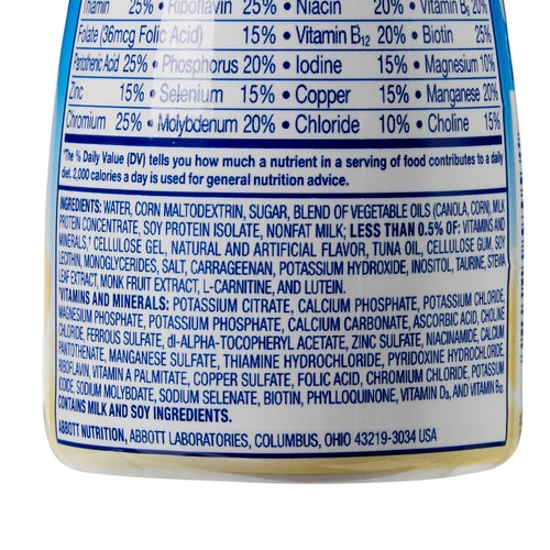 Nutritional label on a container with a white background