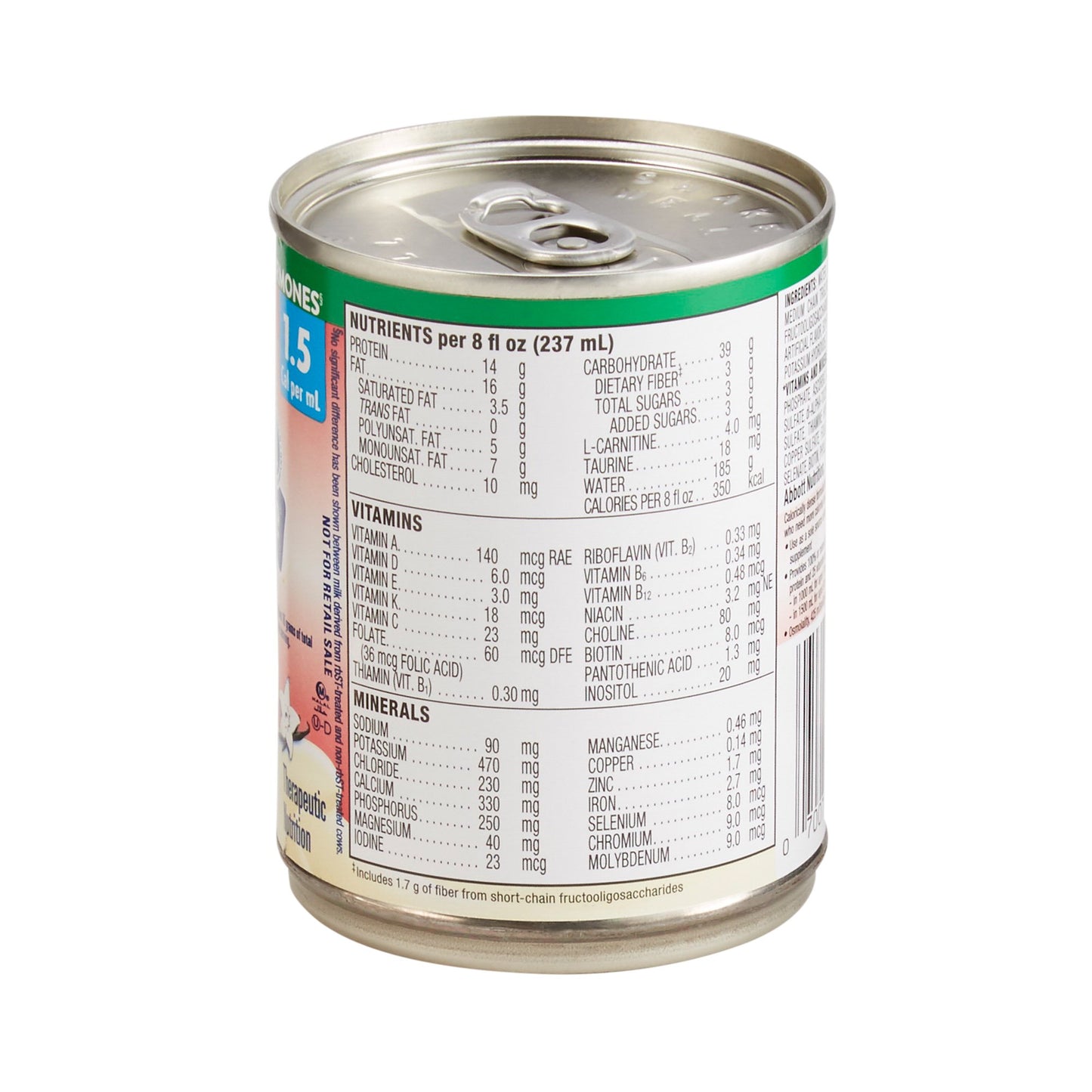 Can of food with nutritional label on a white background