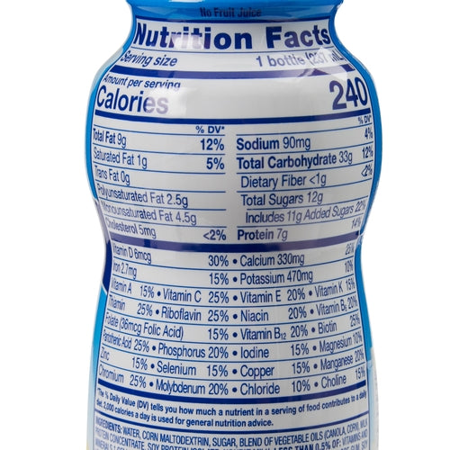 Nutrition facts label on a bottle with a white background