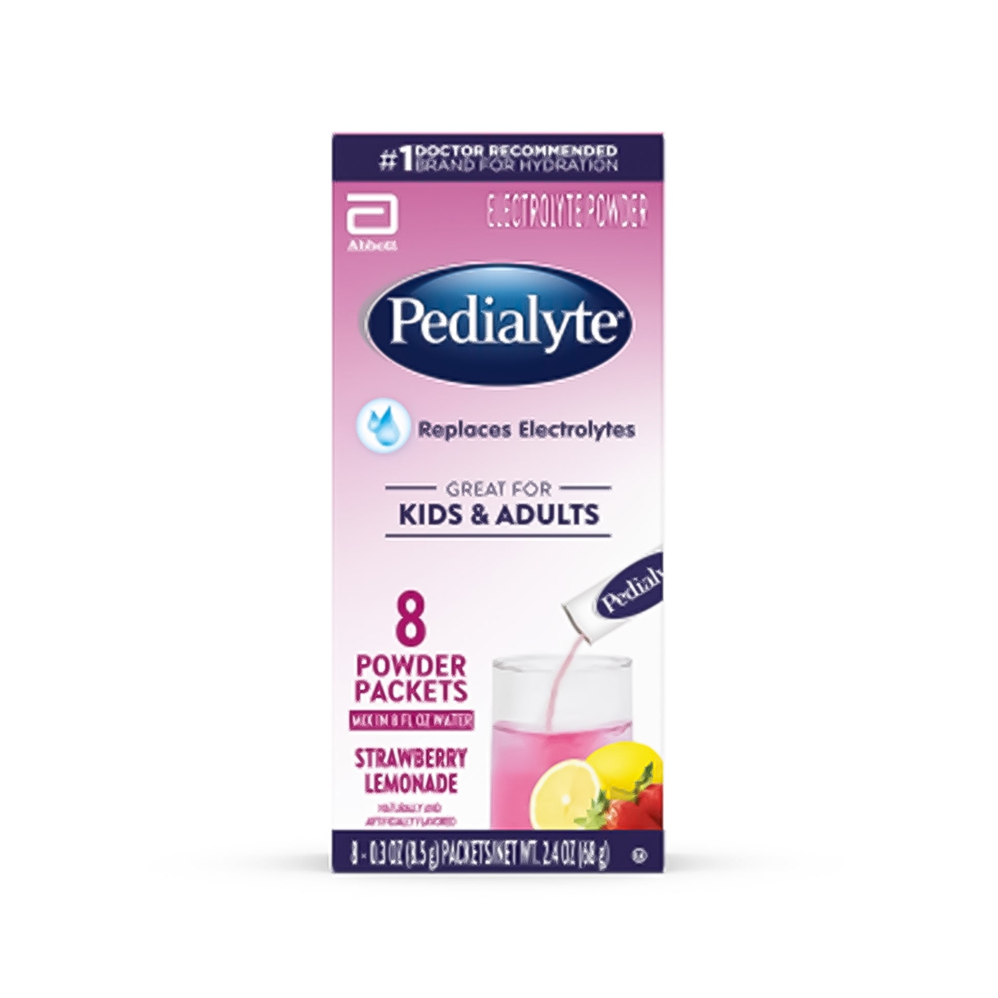 Oral Electrolyte Solution Pedialyte® Powder Packs Strawberry Lemonade 8.5 Gram