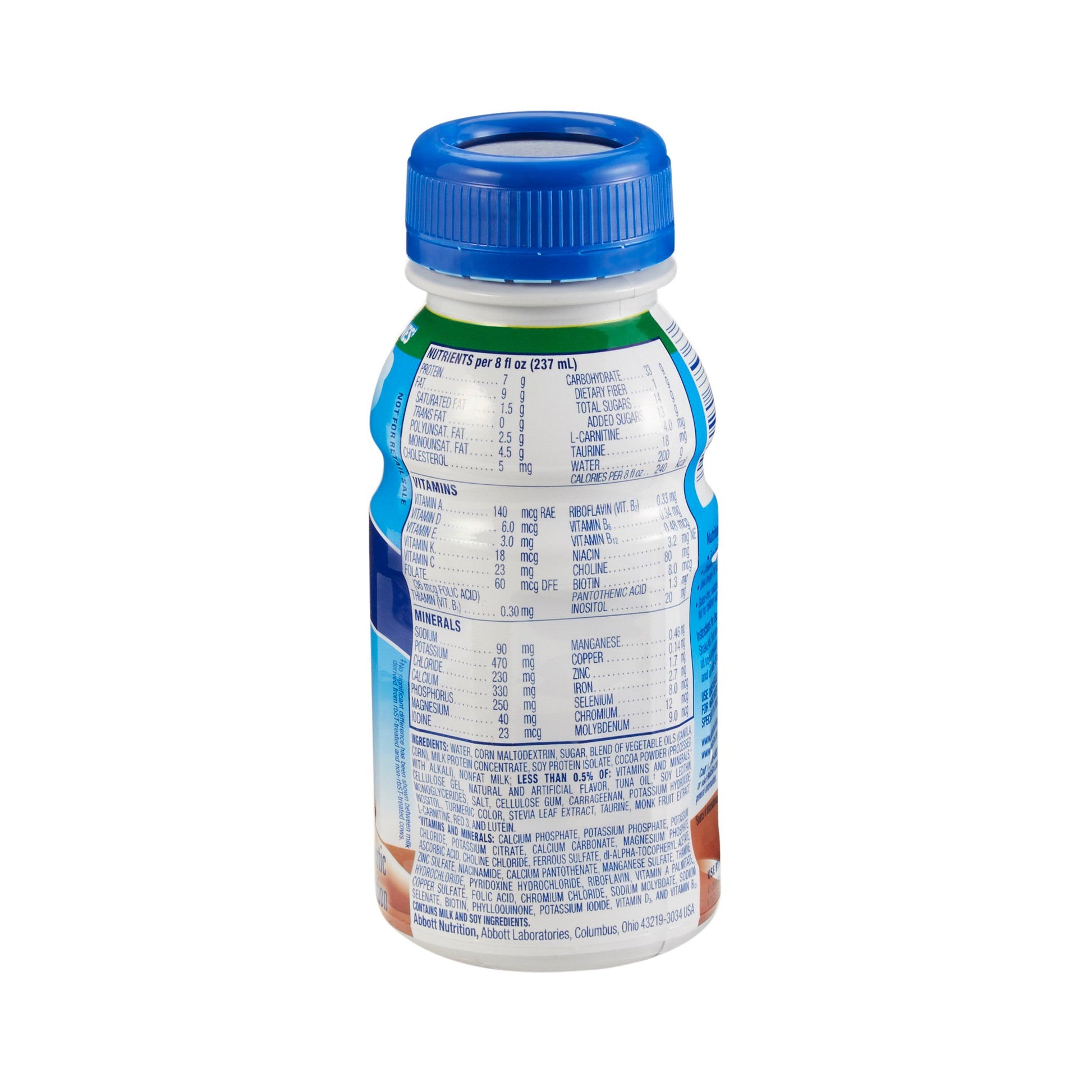 Bottle of milk with a blue cap on a white background