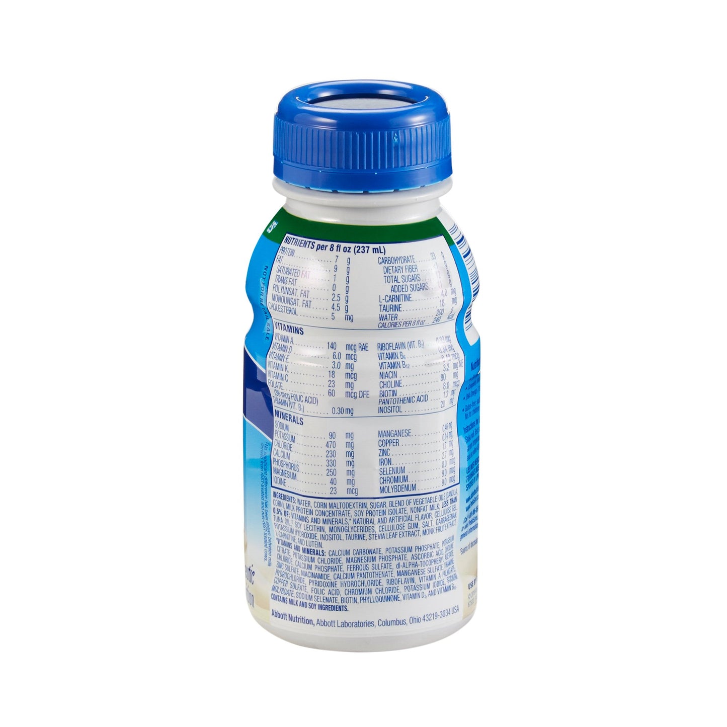 Bottle of milk with blue cap on a white background