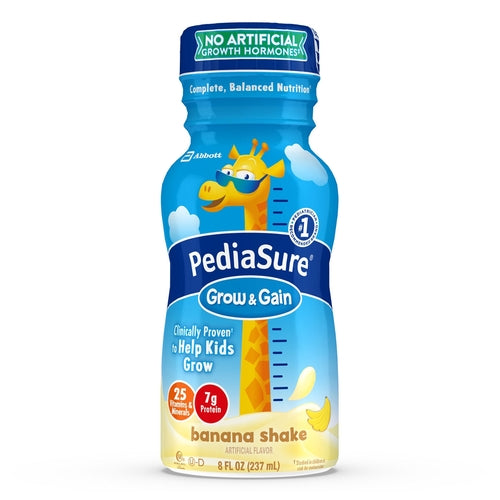 PediaSure Grow & Gain banana shake bottle on a white background