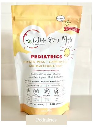 Package of 'Whole Story Meats' pediatrics food mix on a light background
