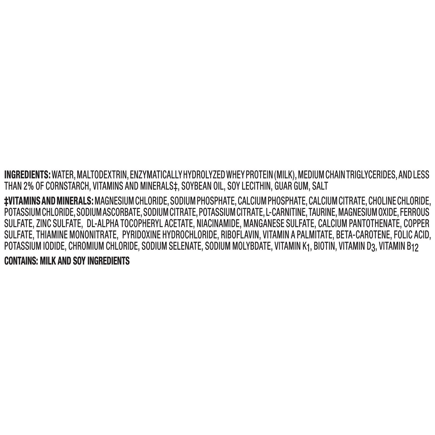 List of ingredients on a white background