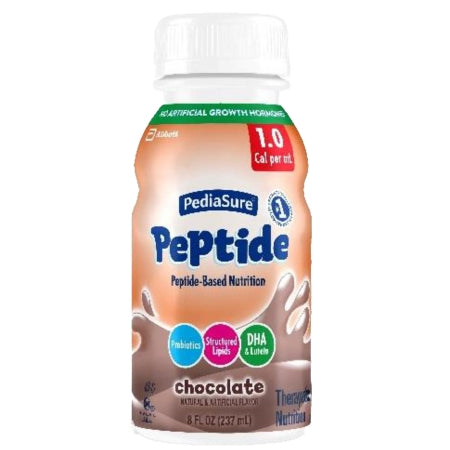 Pediasure Peptide chocolate flavor bottle on a white background