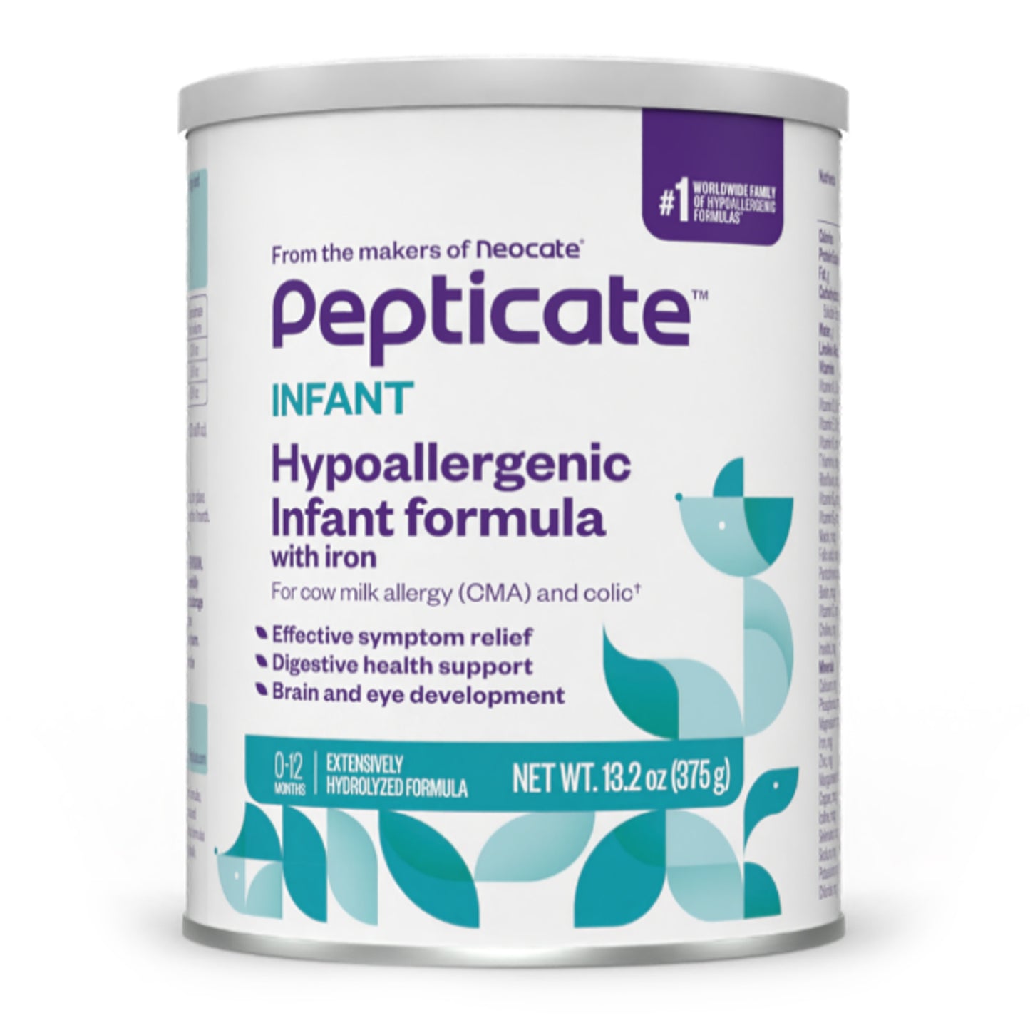 Pepticate Infant hypoallergenic formula canister on a white background