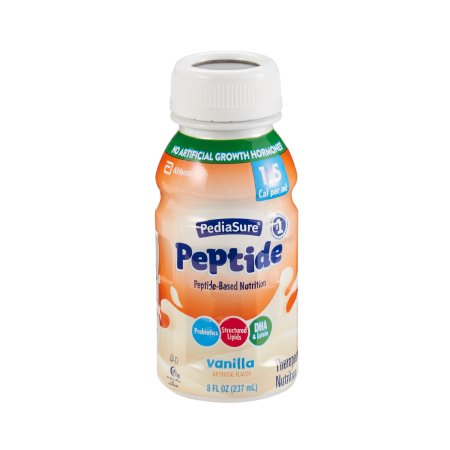 PediaSure Peptide Vanilla-flavored drink bottle on a white background