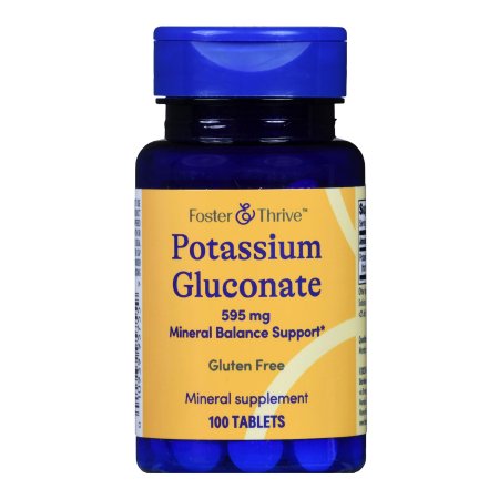 Bottle of Foster & Thrive Potassium Gluconate supplement on a white background