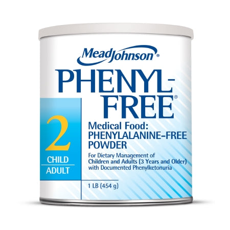 Mead Johnson Phenyl-Free medical food powder can on a white background